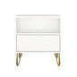 Manhattan Comfort Avira 20 Inch Nightstand with Drawer and Shelf, Mid Century Modern Bedroom Stand with Storage, Compact Side End Table with Metal Legs, White - color: White