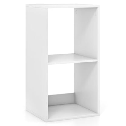 2 Cube Storage Organizer, 2 Tier Floor Standing Bookcase, Small Bookshelf for Small Spaces, Wooden Open Display Shelf for Living Room, Bedroom, Study, White Bookshelf with Open Back - size: 2 Cubes
