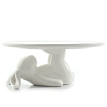 Pedestal Cake Stand, White Ceramic Bunny Plate for Easter,Fits 6-8 In Cakes | Cute Rabbit Dessert Stand Plate for Easter Eggs, Cupcakes, Cookies Fruit, Bunny Decor for Easter Parties and Festivals 8.3 In