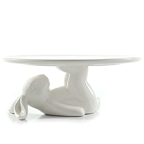 Pedestal Cake Stand, White Ceramic Bunny Plate for Easter,Fits 6-8 In Cakes | Cute Rabbit Dessert Stand Plate for Easter Eggs, Cupcakes, Cookies Fruit, Bunny Decor for Easter Parties and Festivals 8.3 In