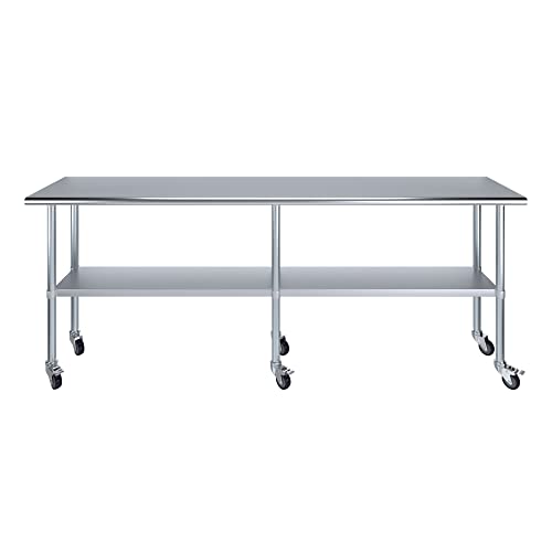 AmGood 96" Long x 18" Deep Stainless Steel Table with Casters - size: 96" Long x 18" Deep