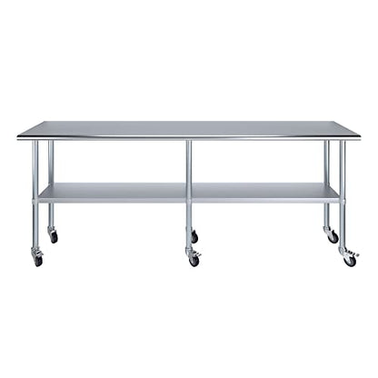 AmGood 96" Long x 18" Deep Stainless Steel Table with Casters - size: 96" Long x 18" Deep