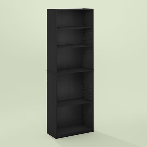 Frei Bookcases, Bookshelf, 71 Inch Tall 5 Tier Display Bookcase, with Adjustable Shelves, for Home Office, Living Room, Black Oak - color: Black Oak, size: 9.5 (D) x 24.5 (W) x 71.2 (H) inches