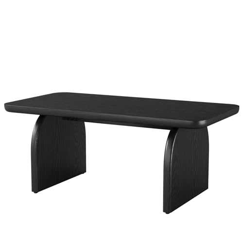 Tribesigns Rectangle Coffee Table, 47-Inch Wood Rectangular Living Room Table, Farmhouse Accent Center Low Cocktail Tea Table with Sturdy Base & Rounded Corners, Easy Assembly (Black) - color: Black