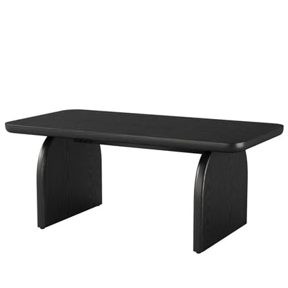 Tribesigns Rectangle Coffee Table, 47-Inch Wood Rectangular Living Room Table, Farmhouse Accent Center Low Cocktail Tea Table with Sturdy Base & Rounded Corners, Easy Assembly (Black) - color: Black