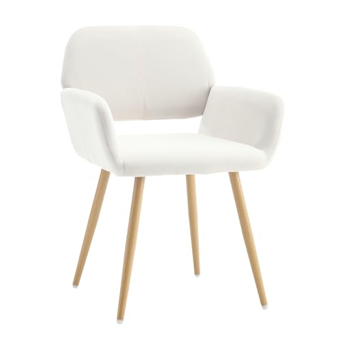 KCC Desk Chair No Wheels Makeup Vanity Chair for Living Room,1PC,Beige | Velvet Modern Dining Room Arm Chairs Mid-Century Accent Upholstered Club Guest Chair with Metal Tube Legs for Kitchen - color: Beige+velvet, size: 1 PC