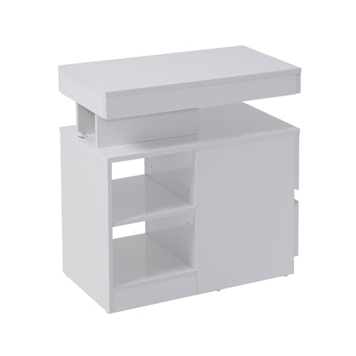 OC Orange-Casual LED End Table with Power Outlet, High Glossy Sofa Side Table, Small Nightstand with Drawer and Storage Cabinet, Narrow Side Table with Charging Station for Living Room (1,White) - color: White