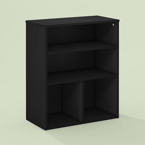 Frei Bookcases, Bookshelf, 4 Cube Display Bookcase, with Adjustable Shelves, for Home Office, Living Room, Black Oak - color: Black Oak, size: 23.6(W)x28.1(H)x11.8(D) Inches.