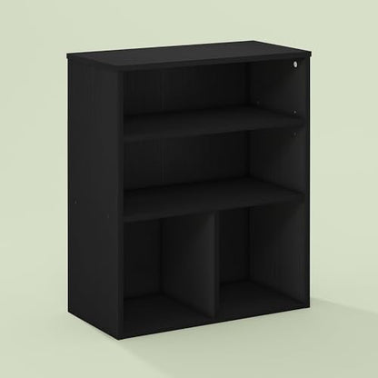 Frei Bookcases, Bookshelf, 4 Cube Display Bookcase, with Adjustable Shelves, for Home Office, Living Room, Black Oak - color: Black Oak, size: 23.6(W)x28.1(H)x11.8(D) Inches.