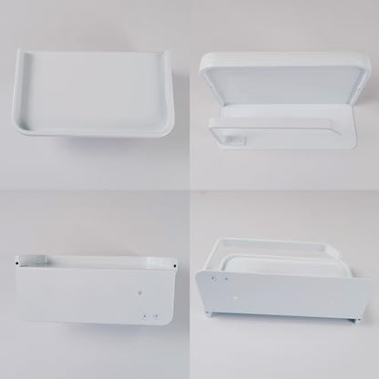 Toilet Paper Holder with Phone Shelf, Adhesive or Screw Wall Mount Toilet Tissue Roll Holder-White - color: White