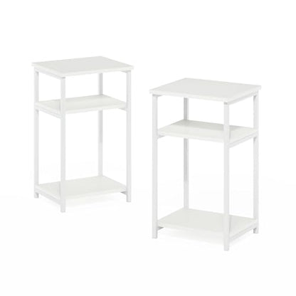 Furinno JUST 3-Tier Telephone Table Set of 2, Metal Frame Modern Side Table with Open Shelf, Night Stand, Bedside Table, Easy Assembly, for Living Room, Bedroom, White - color: White/White, size: 2-Pack, Metal Frame, 3-Tier
