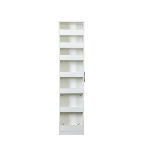 Slim Storage Cart,Pull-Out Spice Rack Next to Fridge White Narrow Storage Cabinet with Open Self, Wood Unit Storage Rack with Handle Wheels for Narrow Spaces,7 Tier - size: 2