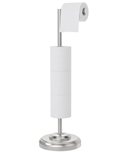 Toilet Paper Holder Stand with Storage – 4 Extra Rolls –Brushed Nickel Toilet Paper Holder for Bathroom – Sturdy Base, Classic Retro Style, Space-Saving Bathroom Storage Organizer, Sliver - color: Brushed Nickel, size: 22"H - With Storage