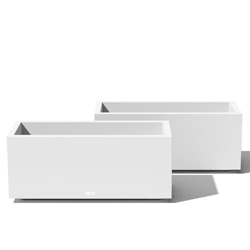 Veradek Block Series Long Box Planter - Large Rectangular Planter for Indoor or Outdoor Patio/Porch | Durable All-Weather Use with Drainage Holes | Modern Décor for Tall Plants, Flowers or Shrubs - color: White, size: Large - 2 Pack
