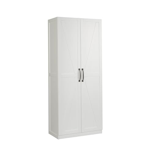 Sauder HomePlus Farmhouse Multipurpose Storage Cabinet Tall Pantry with Adjustable Shelves, in White Finish - color: Farmhouse White