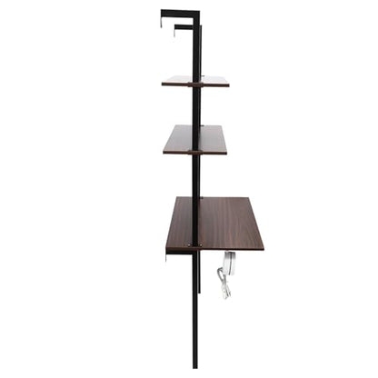 Wall Mounted Desk Computer Writing Table, Industrial Wall Mount Ladder, 3 Tier Computer Desk for Home Office Student Dormitories (Brown+Black) - color: Brown+black