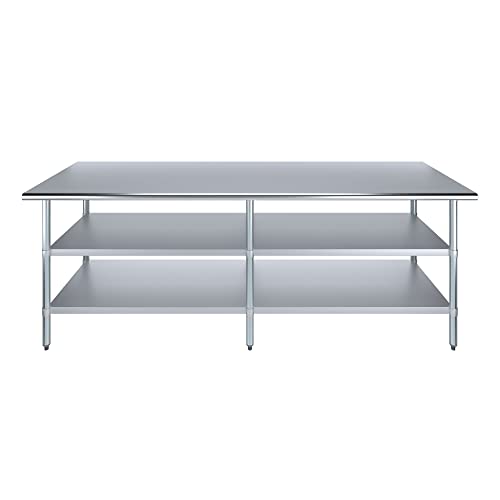 Stainless Steel Work Table with 2 Shelves | Metal Utility Table | Commercial & Residential NSF Utility (Stainless Steel Table with 2 Shelves, 96" Long x 30" Deep) - size: 96" Long x 30" Deep