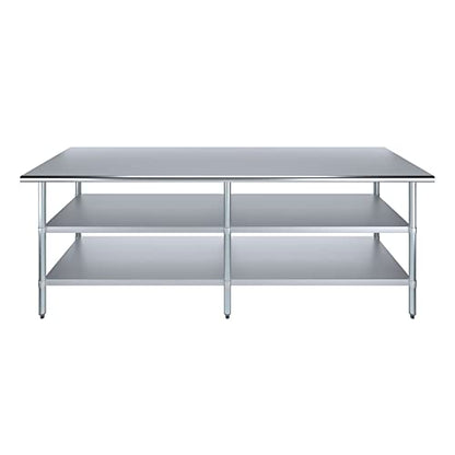 Stainless Steel Work Table with 2 Shelves | Metal Utility Table | Commercial & Residential NSF Utility (Stainless Steel Table with 2 Shelves, 96" Long x 30" Deep) - size: 96" Long x 30" Deep