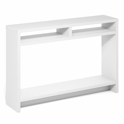 Furinno Viola Entryway Table, 3-Tier Narrow Console Table with Extra Thick Frame and Storage Shelf, 47.2" Wide Sofa Table, for Living Room, Home Office, Entryway, White - color: White