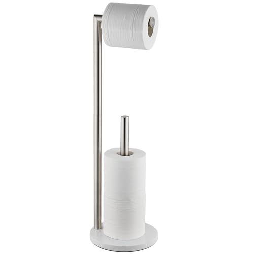 Hoooh Bathroom Toilet Paper Holder Stand with Marble Base, Brushed Nickel | Stainless Steel Freestanding Tissue Holder with Reserve, No Tipping Weighted Base, Holds 4 Rolls, for Small Spaces - color: Brushed Steel, size: Round Base