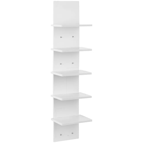 5 Tiers Floating Wall Shelf, Small Vertical White Floating Shelf for Narrow Spaces, Modern Wall-Mounted Decorative Shelves for Bedroom Living Room, Lightweight Wood-Plastic - size: 1PCS