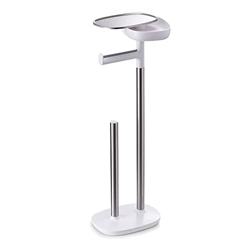 Joseph Joseph EasyStore Butler Toilet Paper Holder Stand and Spare Roll Storage with Shelf and Drawer, Stainless Steel - style: Stand