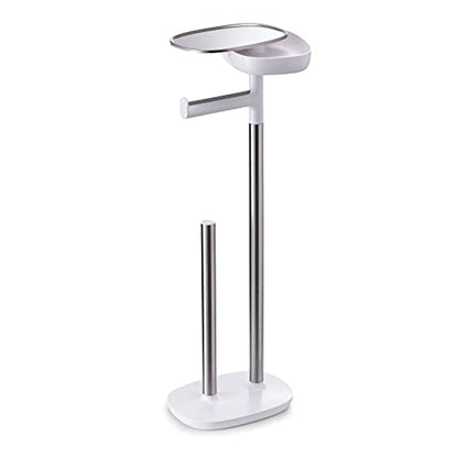 Joseph Joseph EasyStore Butler Toilet Paper Holder Stand and Spare Roll Storage with Shelf and Drawer, Stainless Steel - style: Stand