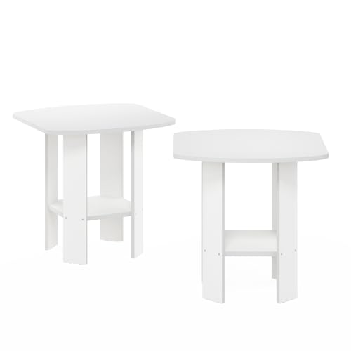 Furinno Simple Design Side Table Set of 2, 2-Tier Modern End Table with Soft Edges, Open Shelves Night Stand, Bedside Table, for Living Room, Bedroom, White - color: White, size: 2-Pack, 2 Tiers, Standard Leg