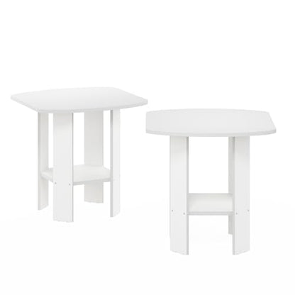 Furinno Simple Design Side Table Set of 2, 2-Tier Modern End Table with Soft Edges, Open Shelves Night Stand, Bedside Table, for Living Room, Bedroom, White - color: White, size: 2-Pack, 2 Tiers, Standard Leg