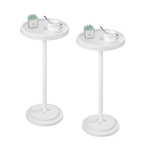 HOOBRO Small Round Side Tables, Set of 2, Drink Tables, Coffee Martini Tables with Pedestal Accent for Small Spaces in Living Room, Bedroom, Sofa Couch, White WW168BZP201 - color: White