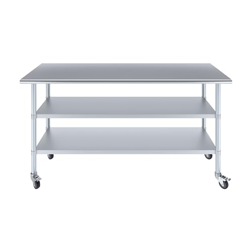 AmGood Stainless Steel Work Table with 2 Shelves and Casters | Metal Utility Table On Wheels (Stainless Steel Work Table with 2 Shelves + Casters, 72" Long x 24" Deep) - size: 72" Long x 24" Deep