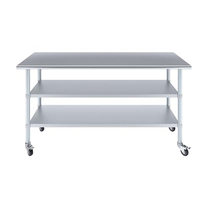 AmGood Stainless Steel Work Table with 2 Shelves and Casters | Metal Utility Table On Wheels (Stainless Steel Work Table with 2 Shelves + Casters, 72" Long x 24" Deep) - size: 72" Long x 24" Deep
