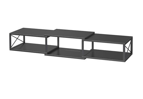 MAHANCRIS 43.7” Floating TV Stand with Power Outlet, Wall-Mounted Entertainment Center, Floating Metal Frame Media Console Shelf for Under TV Storage, for Living Room, Bedroom, Black TVHB101E01 - color: Black