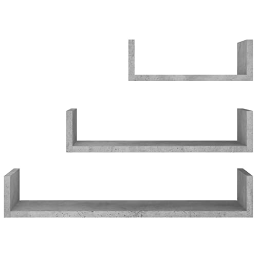Wall Display Shelf 3 pcs Shelving,Bookcase with Doors,White Bookcase,Suitable for Study, Bedroom, Office, Living Room,Concrete Gray Engineered Wood - color: Grey