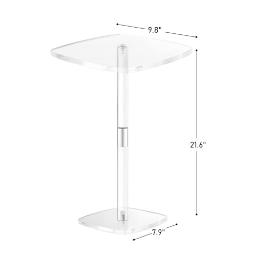 Square Drink Table, 10" Lx10 Wx21.6 H Acrylic Side Table for Small Spaces, Clear Pedestal Side Table, Cocktail Martini Table for Living Room, Bedroom, Sofa, Chair, Clear