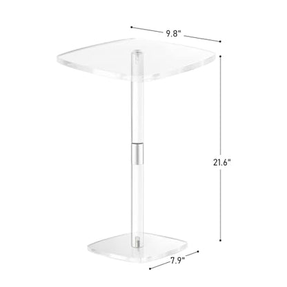 Square Drink Table, 10" Lx10 Wx21.6 H Acrylic Side Table for Small Spaces, Clear Pedestal Side Table, Cocktail Martini Table for Living Room, Bedroom, Sofa, Chair, Clear