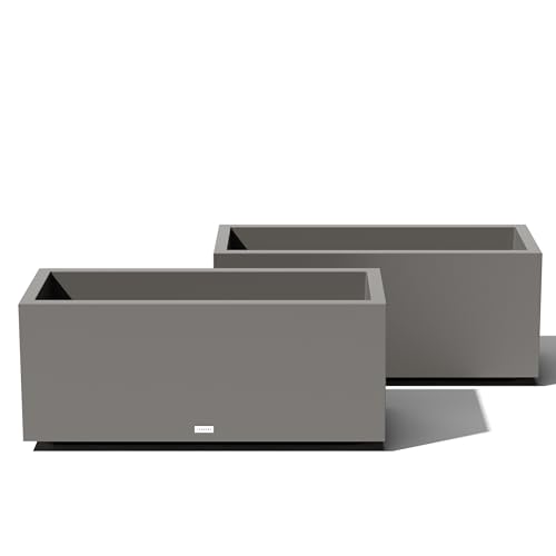 Veradek Block Series Long Box Planter - Large Rectangular Planter for Indoor or Outdoor Patio/Porch | Durable All-Weather Use with Drainage Holes | Modern Décor for Tall Plants, Flowers or Shrubs - color: Gray, size: Large - 2 Pack