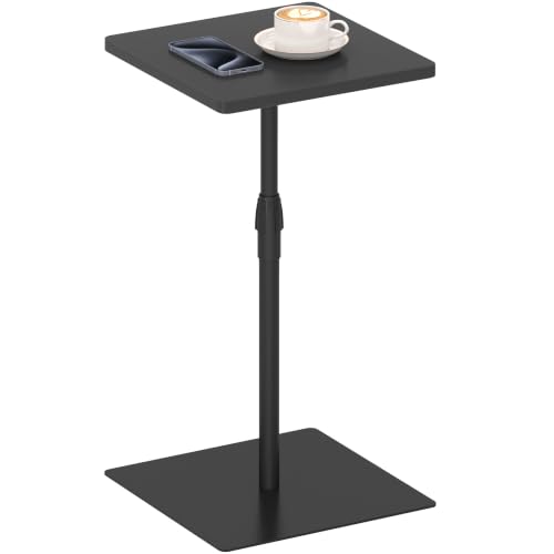 TUTOTAK Tall Side Table, Wide Top End Table, Adjustable Height Drink Table | Pedestal Table for Small Spaces, Accent Nightstand, livingroom, Bedroom, Black TB01BK097 - color: Black, size: 1 Pack, style: Square