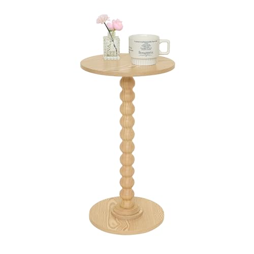 Fultyle Round Side Table, Small Drink Table for Small Spaces, Modern Accent End Table with Solid Wood Leg for Living Room, Bedroom, Corners, and Office (Natural) - color: Natural