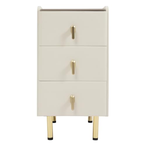 DYRABREST Narrow Nightstand with 3 Drawers, 11.8 Inch Slim Bedside Cabinet, Modern Bedroom Furniture with Scratch Resistant Rock Top & Silent Slides, for Small Space, Apartment, Dorm