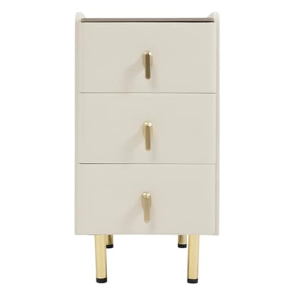 DYRABREST Narrow Nightstand with 3 Drawers, 11.8 Inch Slim Bedside Cabinet, Modern Bedroom Furniture with Scratch Resistant Rock Top & Silent Slides, for Small Space, Apartment, Dorm
