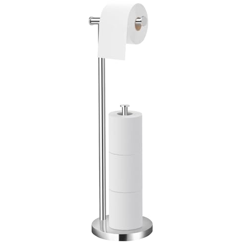 Toilet Paper Holder Stand, Bathroom Toilet Paper Stand with Large Reserve, Non Tipping Weighted Free Standing Toilet Paper Holder, Rustproof & Anti-Corrosion Chrome Toilet Paper Holder Free Standing - color: E-chrome