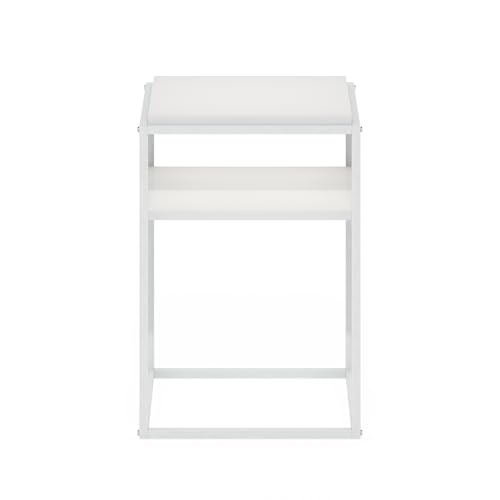 Furinno Moretti Side Table, 2-Tier Stackable Metal Frame End Table with Open Shelf, Night Stand, Bedside Table, Toolless Assembly, for Living Room, Bedroom, Solid White - color: Solid White/White, style: Stackable Metal Frame