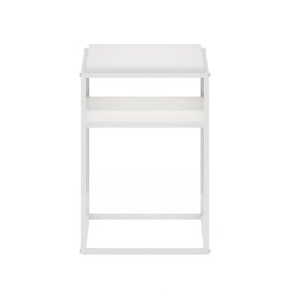 Furinno Moretti Side Table, 2-Tier Stackable Metal Frame End Table with Open Shelf, Night Stand, Bedside Table, Toolless Assembly, for Living Room, Bedroom, Solid White - color: White/White, style: Stackable Metal Frame