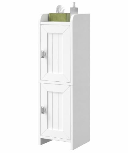 Akxomel Small Bathroom Cabinet with 2 Doors, 7.9''D x 7.9''W Narrow Toilet Paper Storage Cabinet, Bathroom Organizer for Small Spaces, Slim Corner Unit with Adjustable Shelf, White - color: White, size: 7.9''D x 7.9''W x 27.6''H