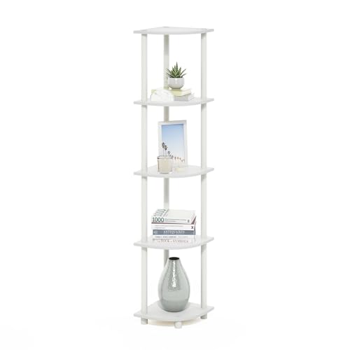 Furinno Turn-N-Tube Corner Shelf, 5-Tier Corner Bookshelf, Open Storage Shelves, for Organization and Storage, Living Room, Home Office, Garage, Bedroom, White - color: White/White, size: 5-Tier Corner
