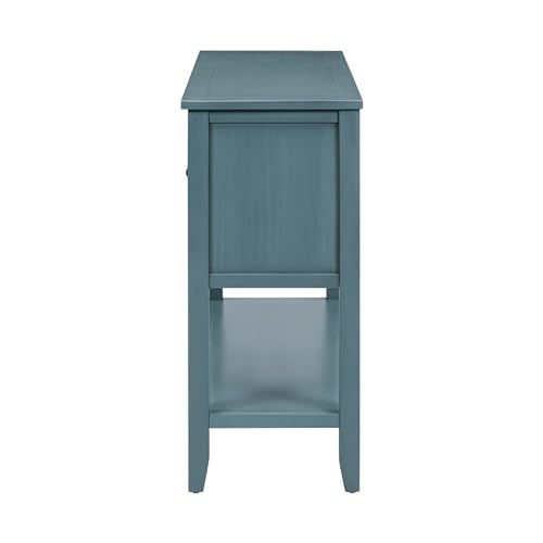 P PURLOVE Console Table Buffet Sideboard Sofa Table with Drawers Cabinets and Bottom Shelf (Dark Blue) - color: Dark Blue
