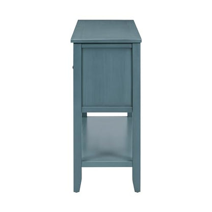 P PURLOVE Console Table Buffet Sideboard Sofa Table with Drawers Cabinets and Bottom Shelf (Dark Blue) - color: Dark Blue