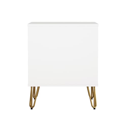 Manhattan Comfort Avira 20 Inch Nightstand with Drawer and Shelf, Mid Century Modern Bedroom Stand with Storage, Compact Side End Table with Metal Legs, White - color: White