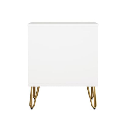 Manhattan Comfort Avira 20 Inch Nightstand with Drawer and Shelf, Mid Century Modern Bedroom Stand with Storage, Compact Side End Table with Metal Legs, White - color: White